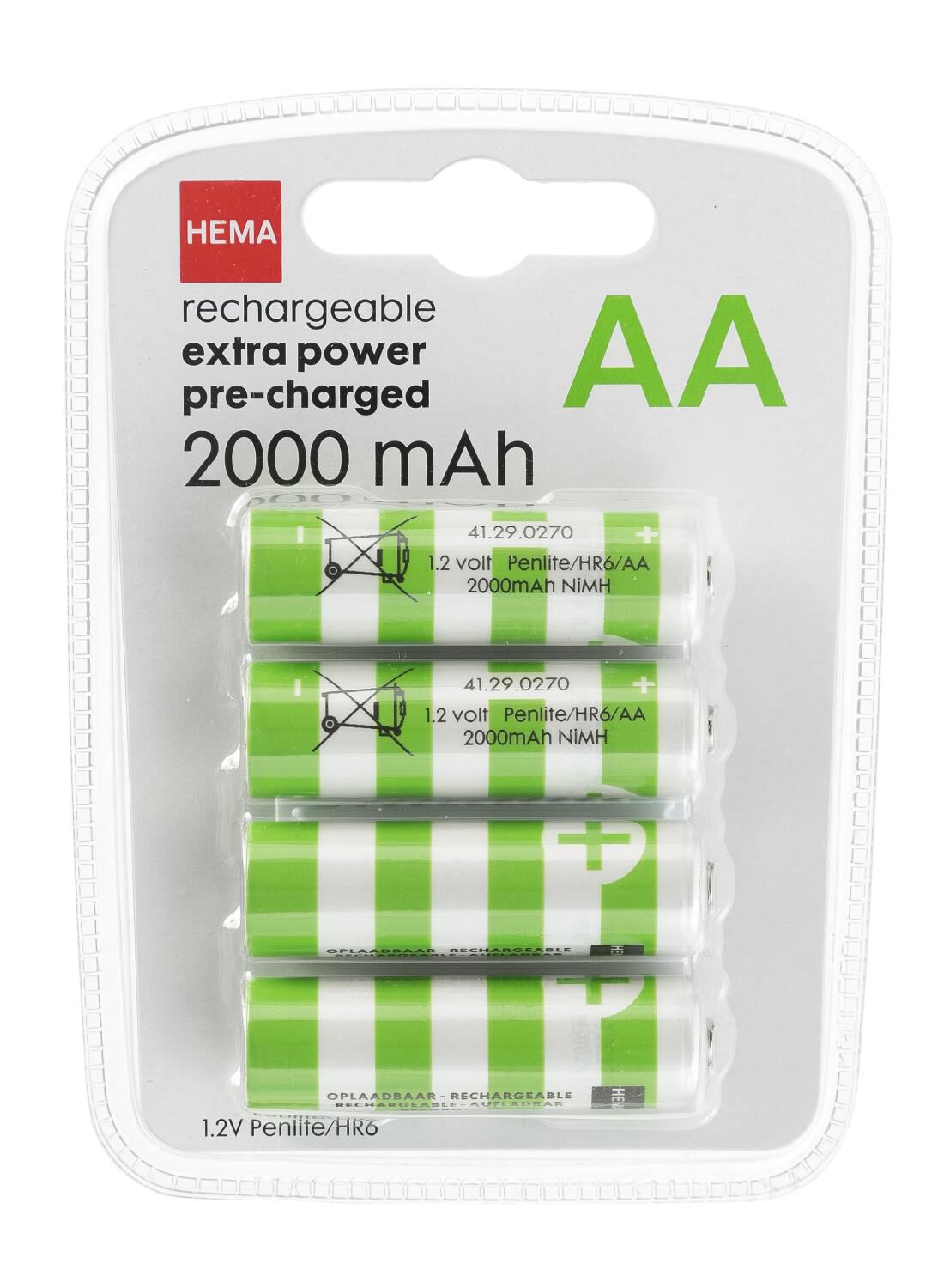 Imitatie excelleren kast oplaadbare AA batterijen 2000mAh - 4 stuks - HEMA