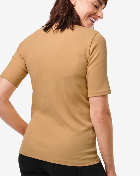 dames t-shirt Clara rib beige beige - 1000029596 - HEMA