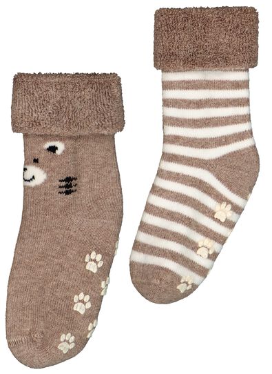 baby sokken met katoen - 2 paar bruin 0-3 m - 4730341 - HEMA