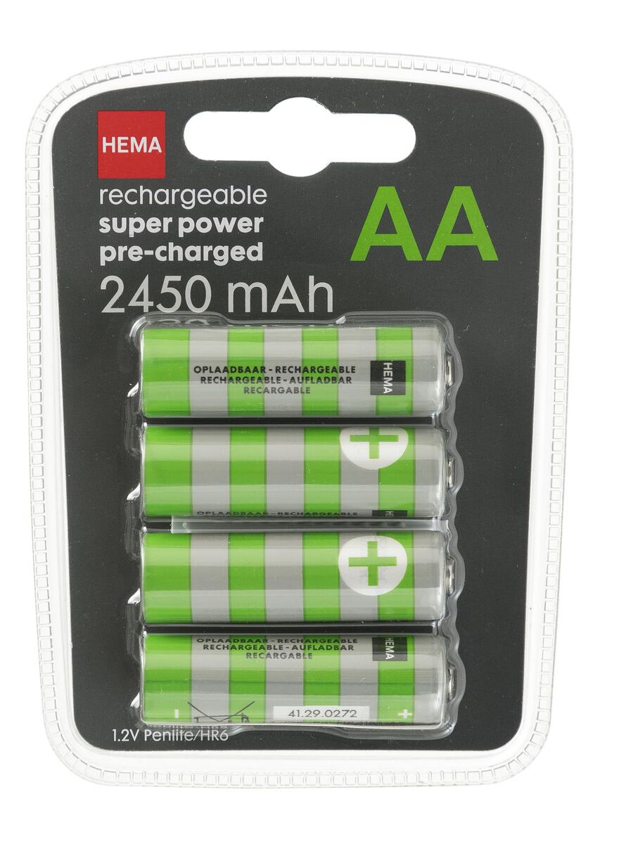 oplaadbare AA batterijen 2450mAh - 4 stuks - HEMA