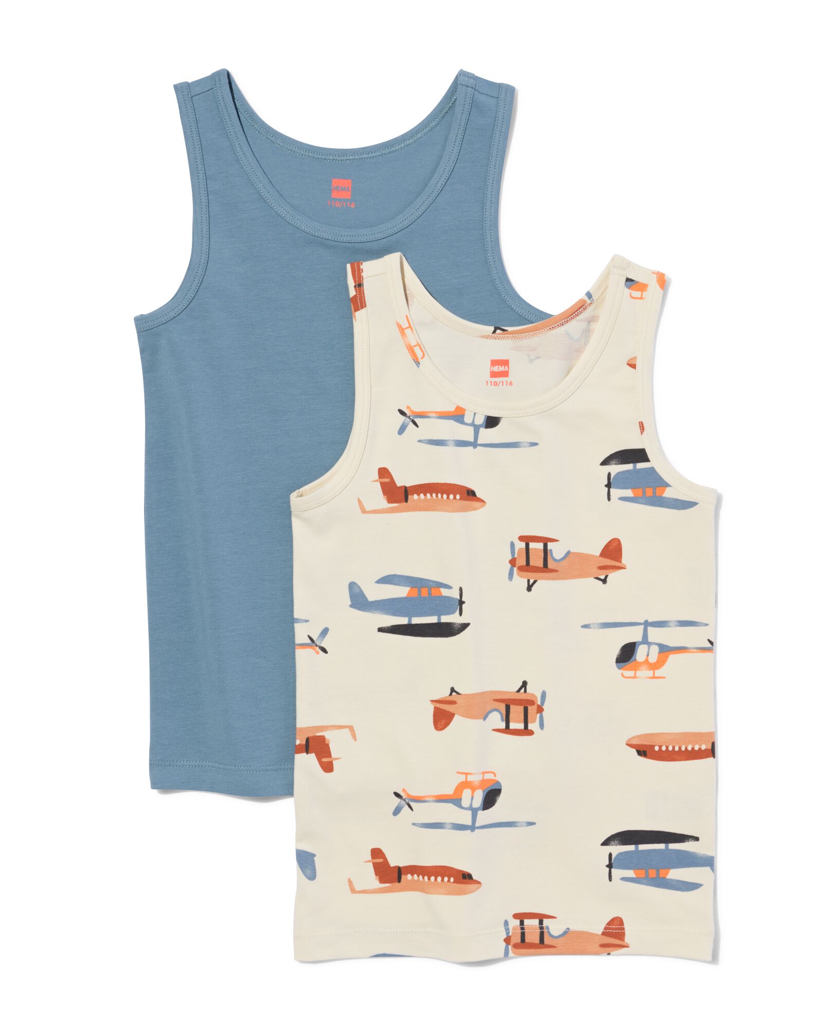 kinderhemden katoen stretch vliegtuig - 2 stuks gebroken wit gebroken wit - 19230060OFFWHITE - HEMA
