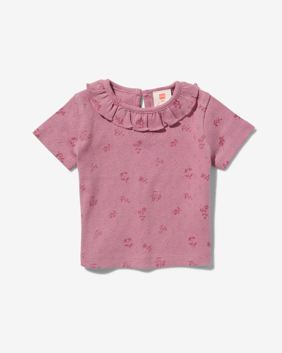 newborn t-shirt met ruffles en ajour lichtpaars - 1000031522 - HEMA