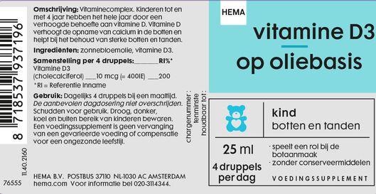 vitamine D3 op oliebasis 25ml - 11402160 - HEMA