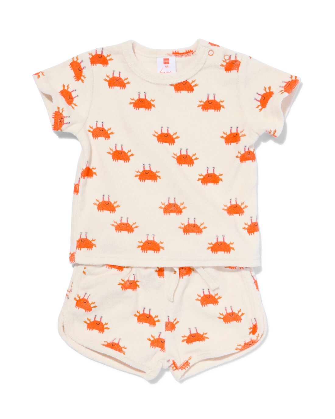 Image of baby kledingset badstof t-shirt en short krabben ecru