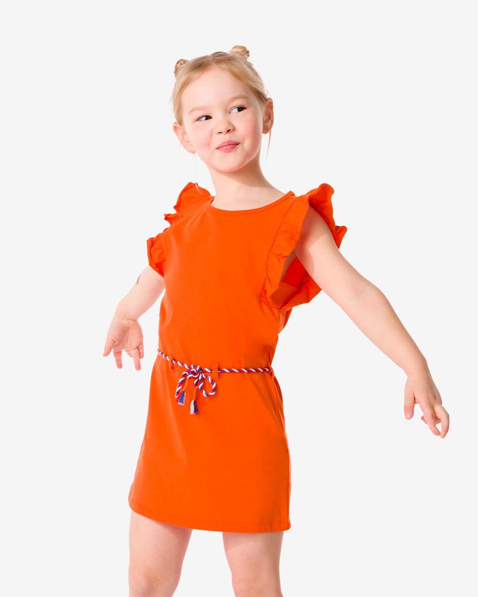 kinder jurk ruffles en taillekoord oranje - HEMA