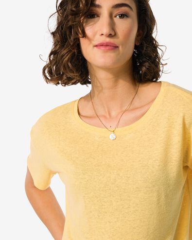 dames t-shirt Evie met linnen geel geel - 36258050YELLOW - HEMA