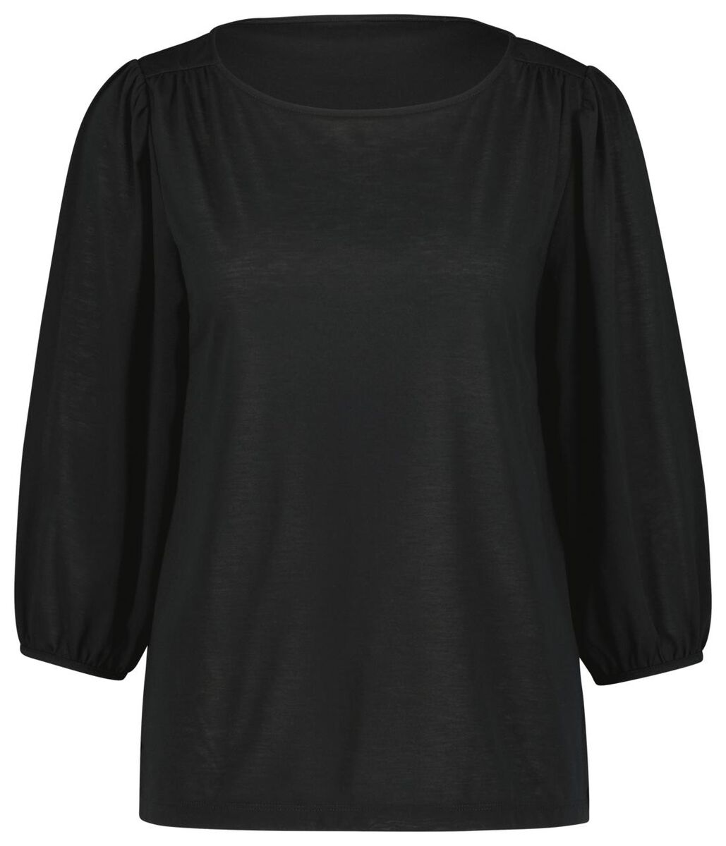 dames t-shirt met pofmouw zwart S - 36234156 - HEMA