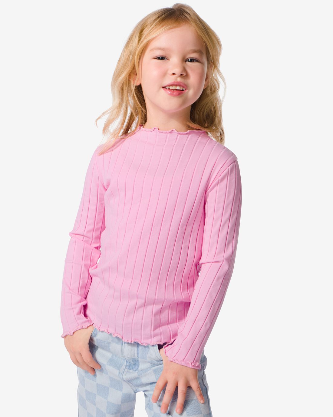 HEMA Kinder T-shirt Met Ribbels Lichtroze (lichtroze)