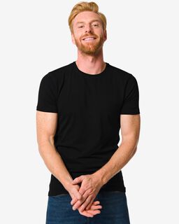 Heren T-shirt Slim Fit O-hals Zwart (zwart)