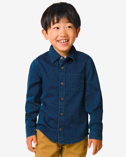 kinder denim overhemd blauw 86/92 - 30769264 - HEMA