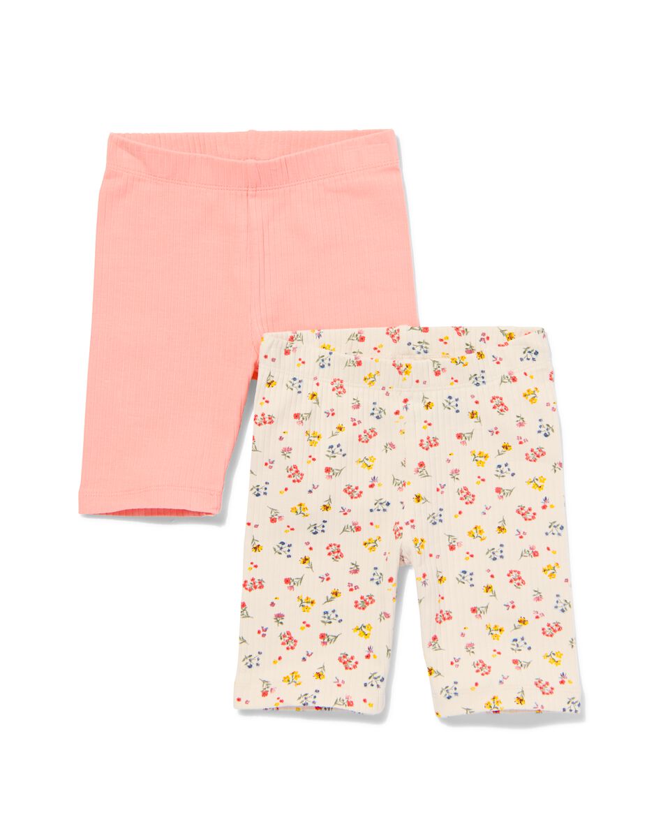 korte kinder leggings met ribbels - 2 stuks roze roze - 1000030738 - HEMA