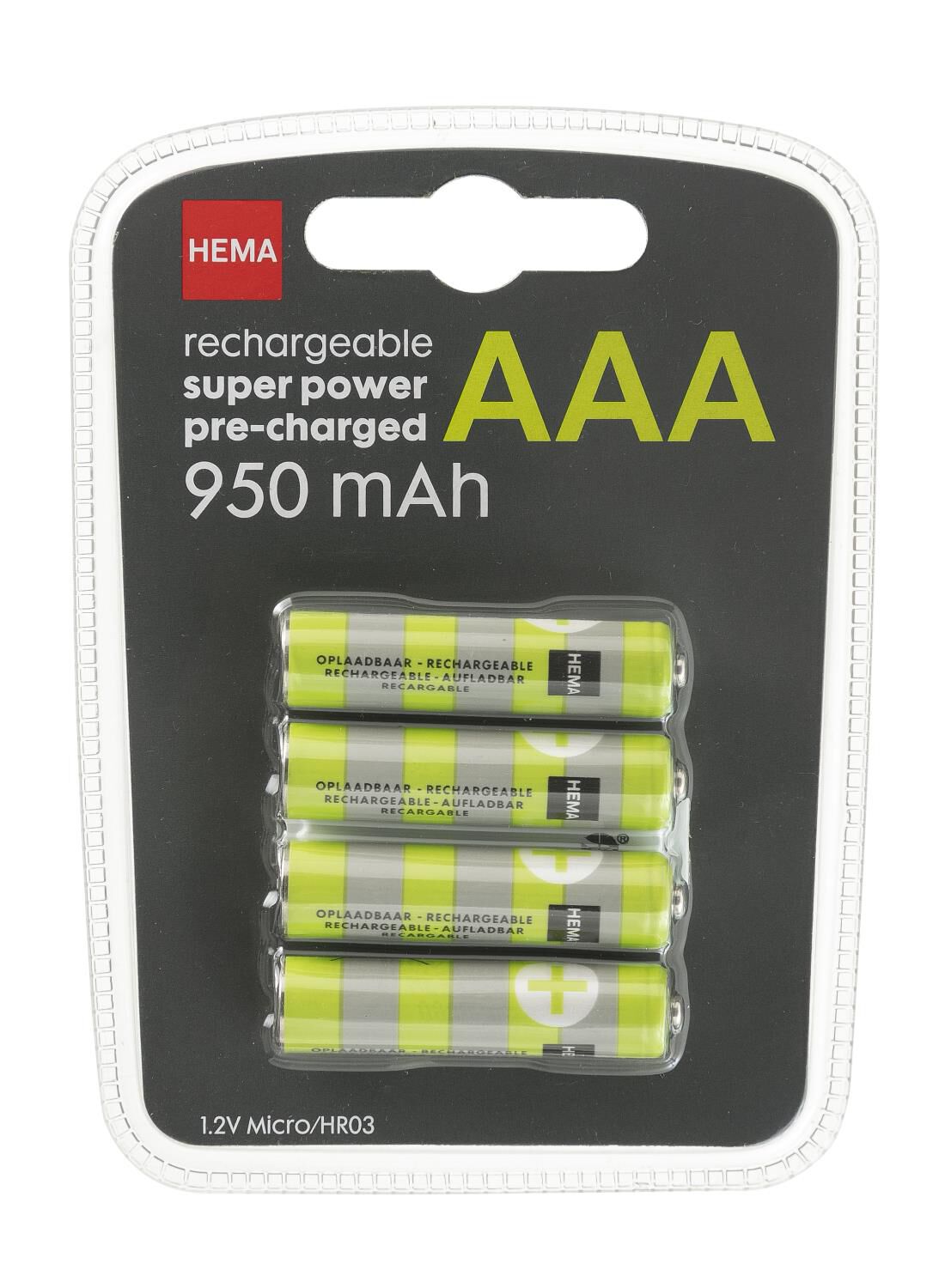 taart Lastig Verdorren oplaadbare AAA batterijen 950mAh plus - 4 stuks - HEMA