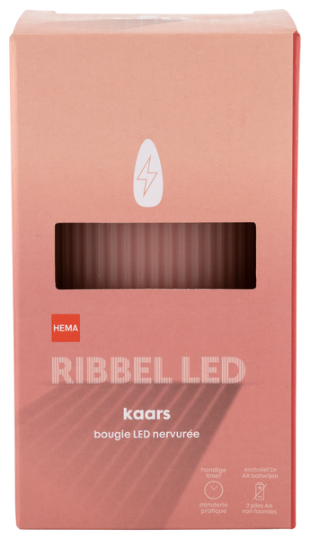 LED ribbel kaars met wax Ø7.5x12.5 oudroze - 13550036 - HEMA