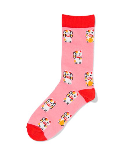 sokken met katoen lucky cat roze roze - 4141125PINK - HEMA