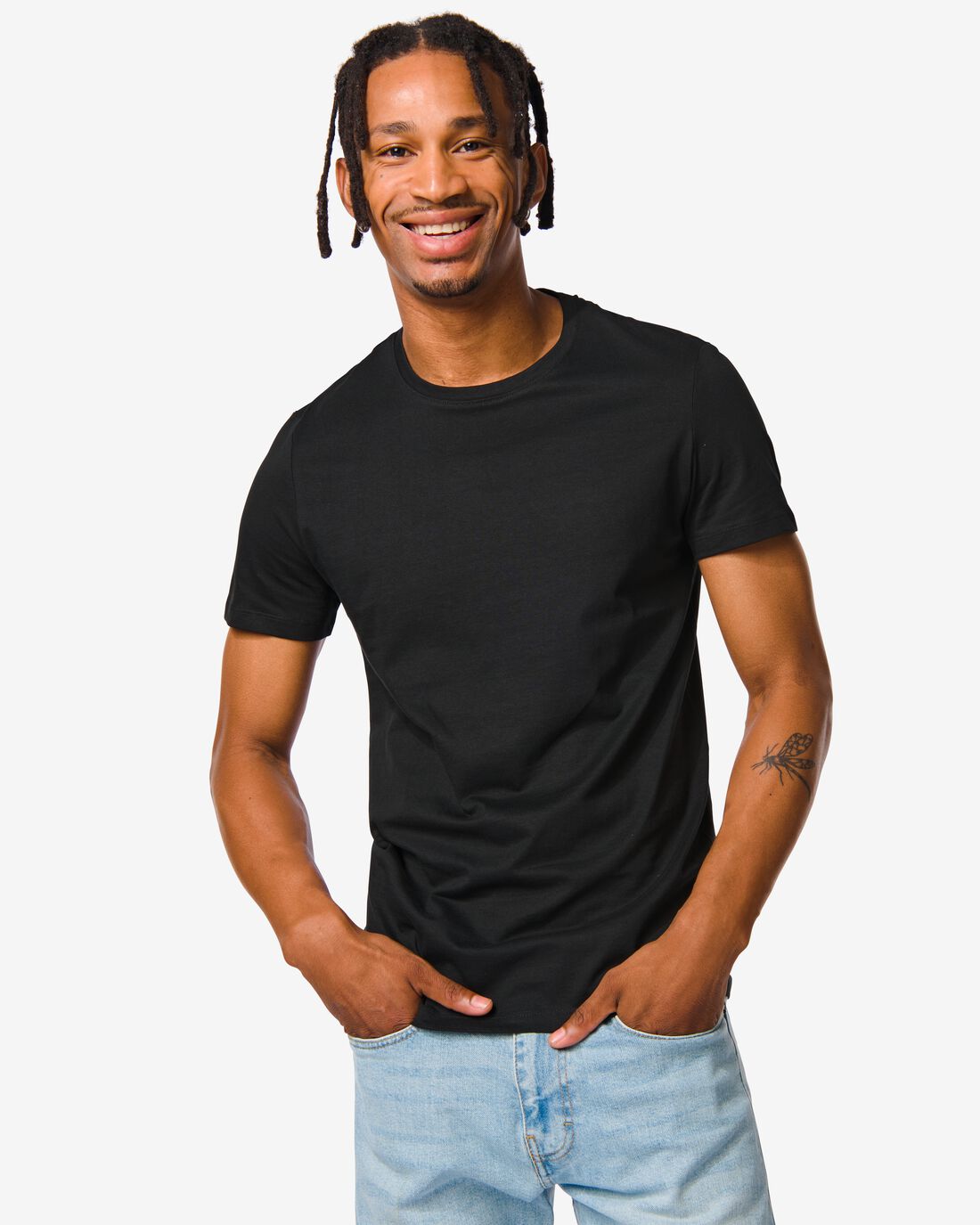 HEMA Heren T-shirt Regular Fit O-hals 2 Stuks Zwart (zwart)