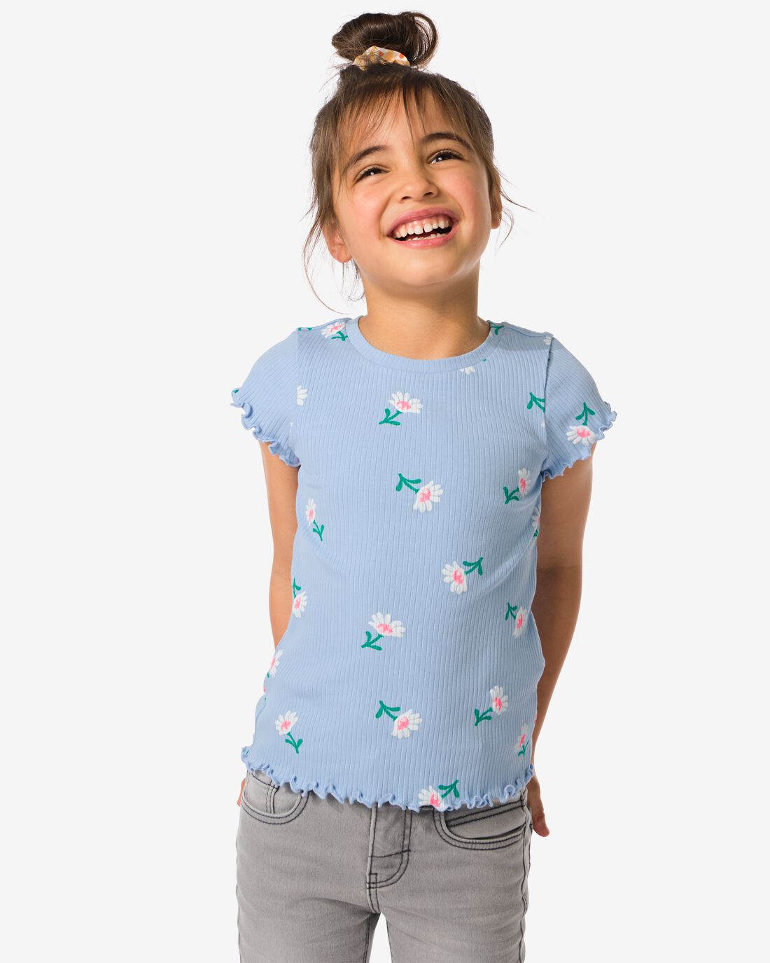 HEMA Kinder T-shirt Met Ribbels Blauw (blauw)