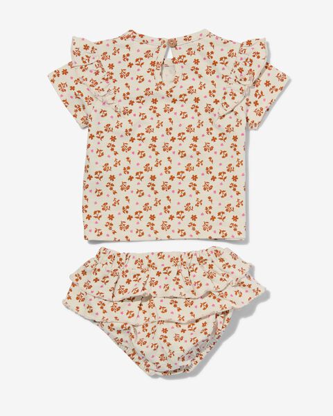 newborn kledingset shirt en broekrok katoen bloemen ecru ecru - 1000030940 - HEMA