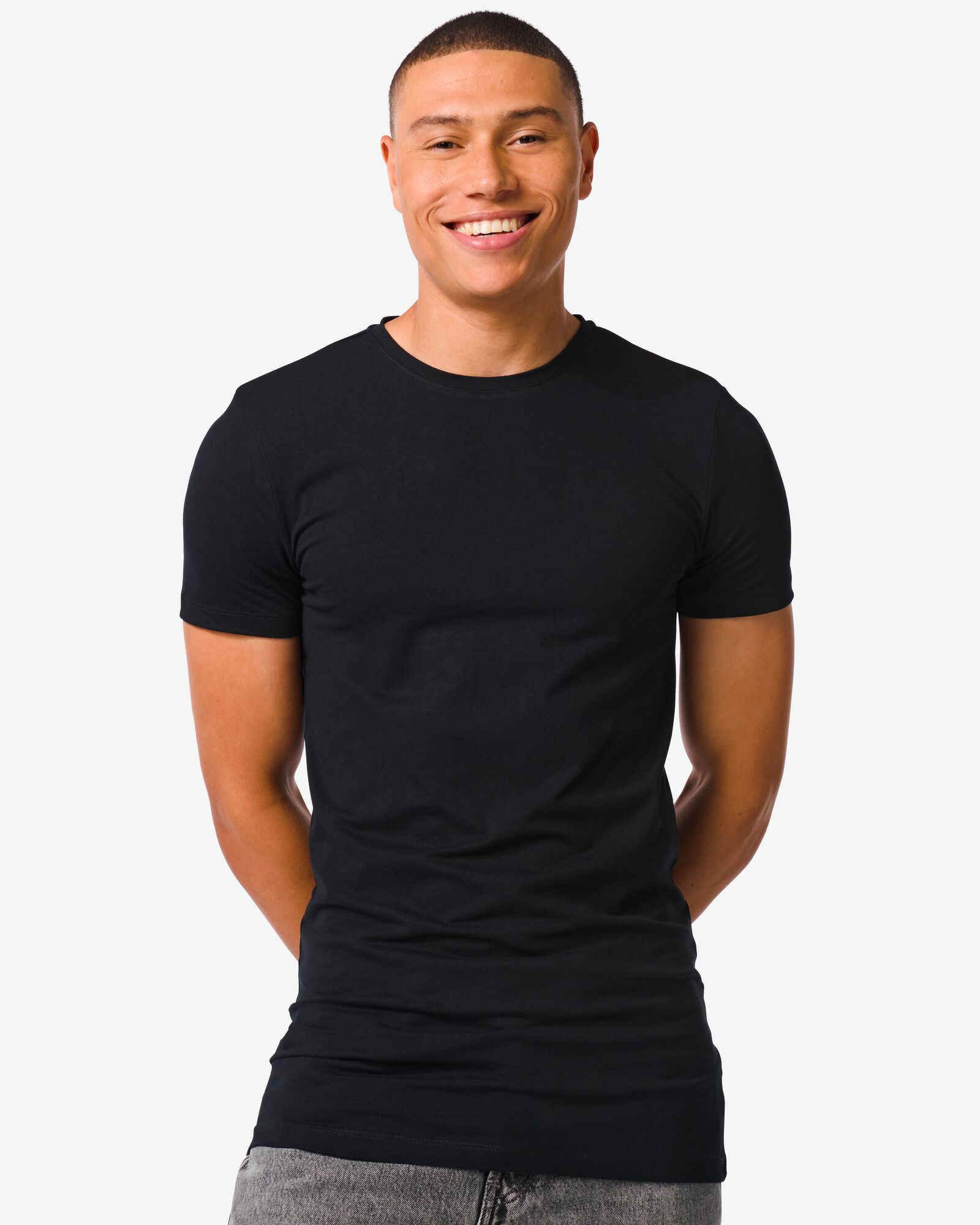 Image of HEMA Heren T-shirt Slim Fit O-hals Extra Lang Zwart (zwart)