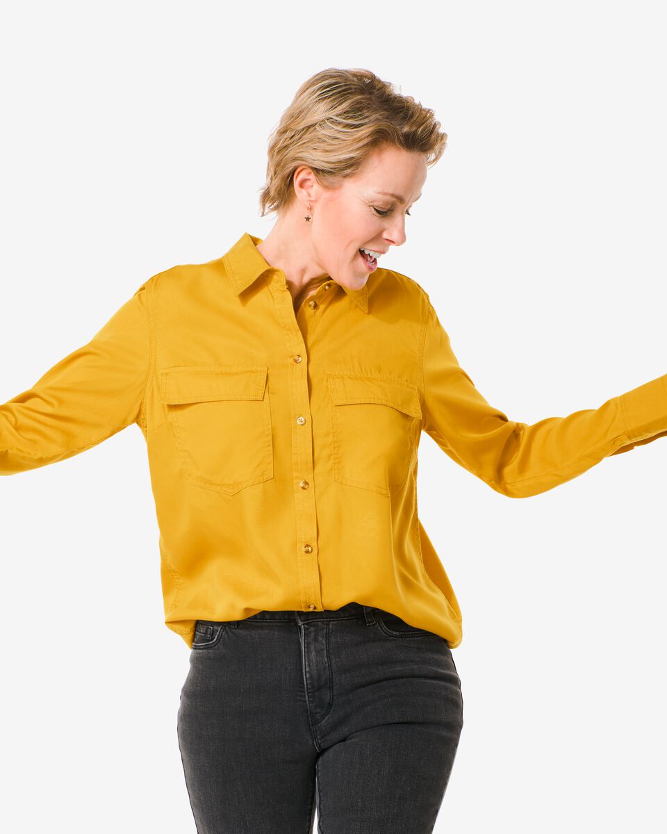 Betasten Interpretatie risico dames blouse Lacey geel - HEMA