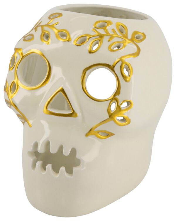 sfeerlichthouder Ø10x11 schedel aardewerk Halloween - 25200775 - HEMA