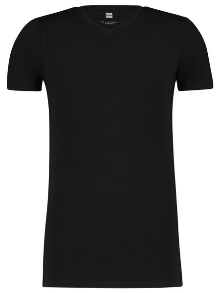 heren t-shirt slim fit v-hals extra lang zwart zwart - 1000009853 - HEMA