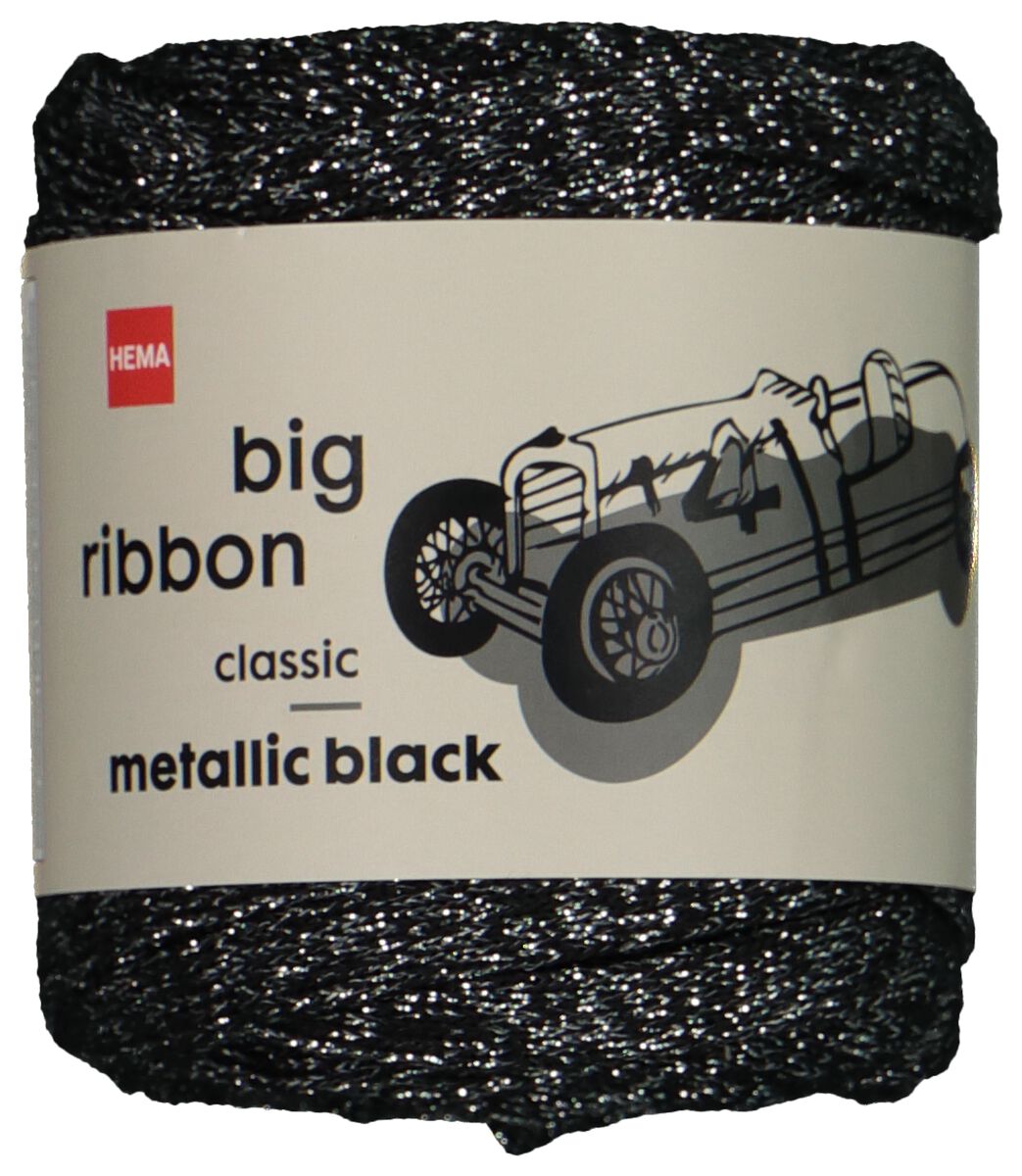 lintgaren 24m metallic zilver zwart big ribbon - 1400211 - HEMA