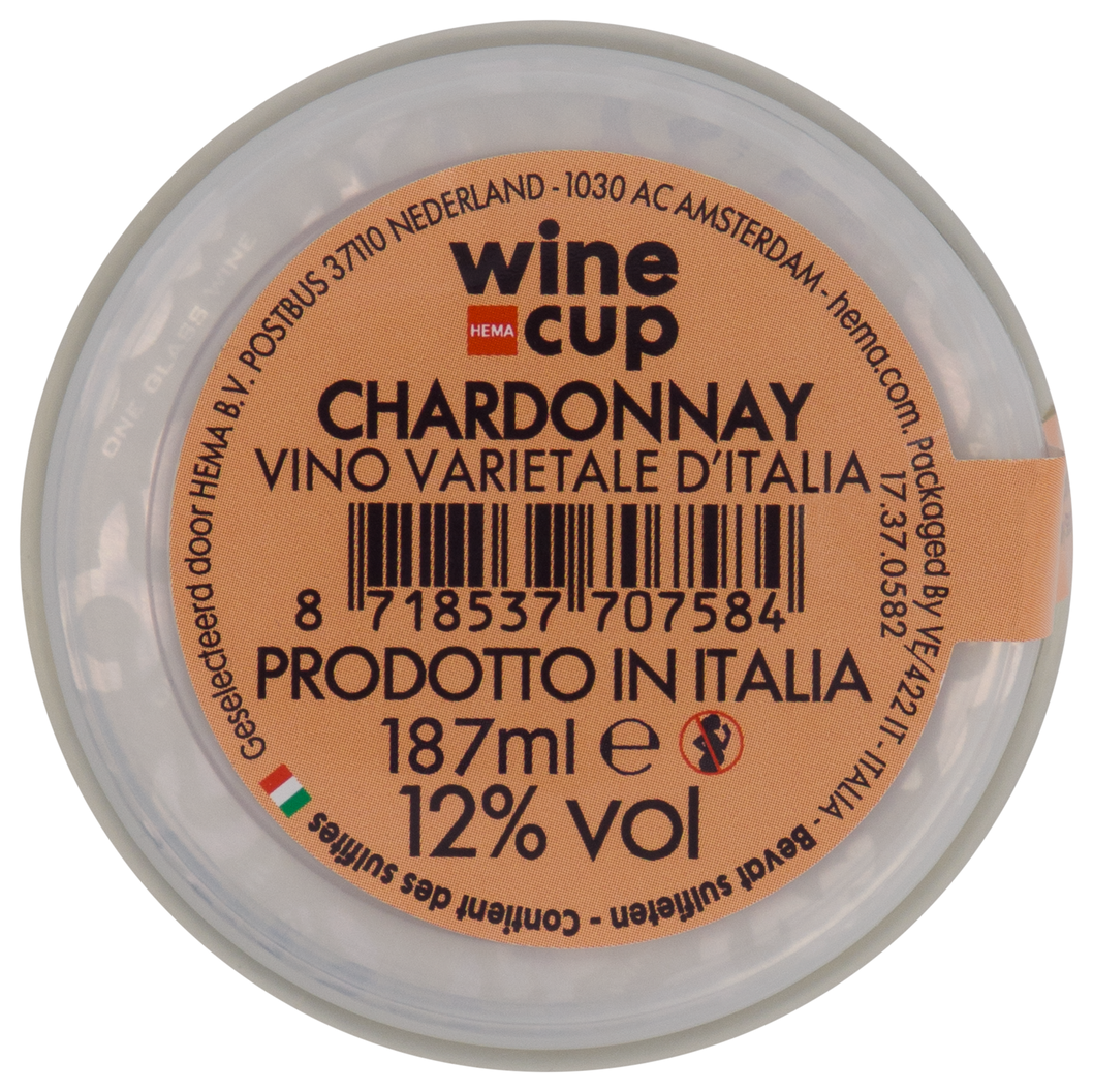 wine in cup chardonnay 187ml - 17370582 - HEMA