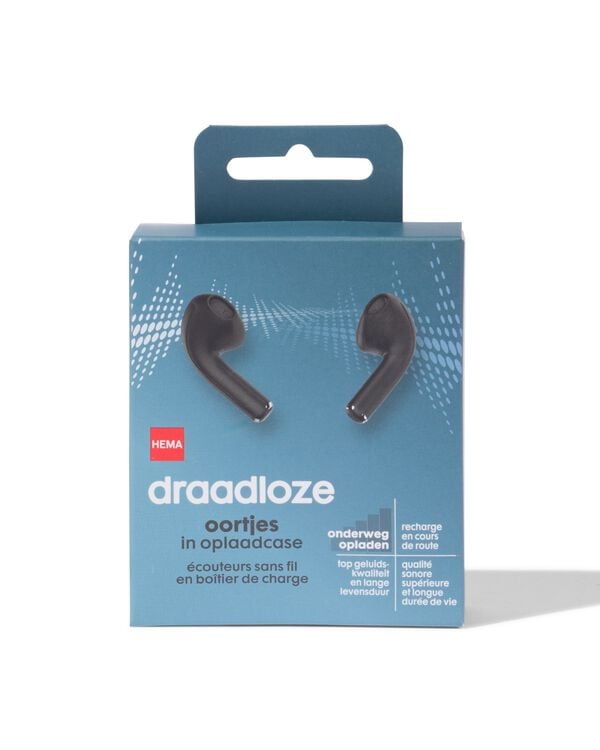draadloze oortjes in oplaadcase zwart - 39680050 - HEMA