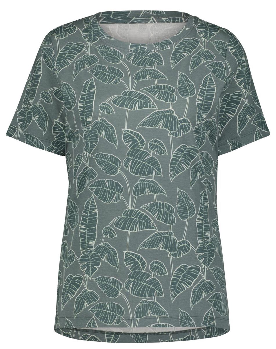 dames t-shirt Alara palmblad groen S - 36205446 - HEMA