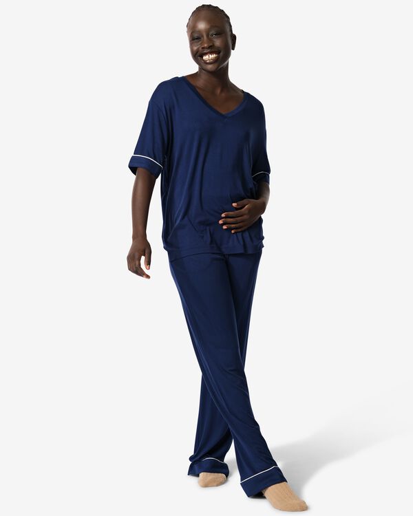dames pyjamabroek viscose donkerblauw donkerblauw - 23420135DARKBLUE - HEMA