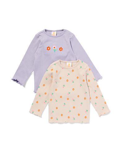 baby T-shirt rib bloemen - 2 stuks paars paars - 33088260PURPLE - HEMA