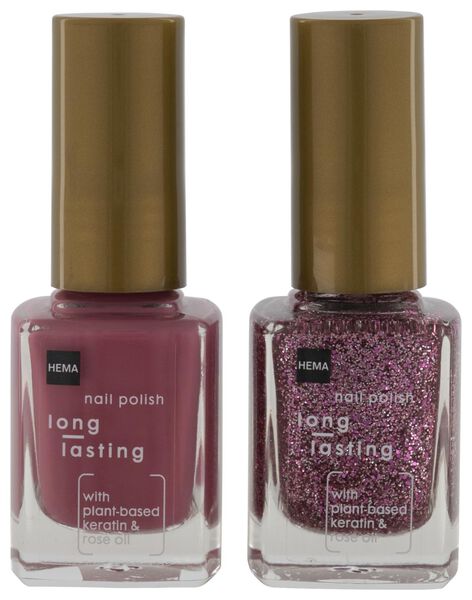 longlasting nagellak duo so happy roze-glitter - 2 stuks - 17640006 - HEMA