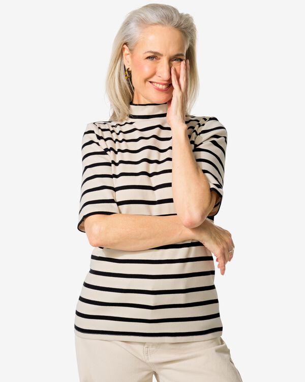 dames T-shirt Clara rib wit/zwart wit/zwart - 36200895WHITEBLACK - HEMA