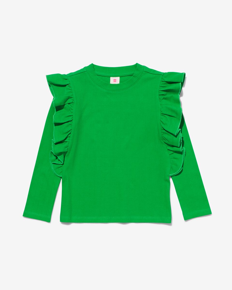 kinder t-shirt rib met ruffle groen groen - 1000032455 - HEMA