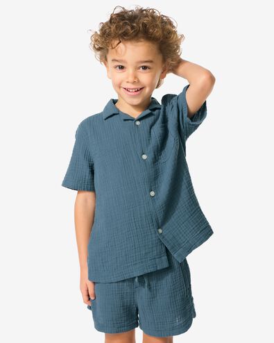 kinderoverhemd mousseline blauw blauw - 30740306BLUE - HEMA