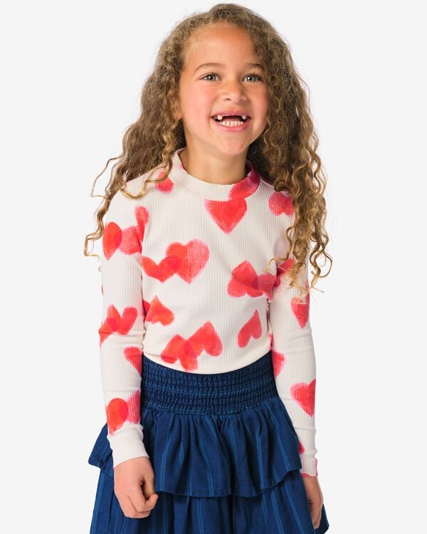 kindershirt rib hartjes ecru ecru - 30859505ECRU - HEMA