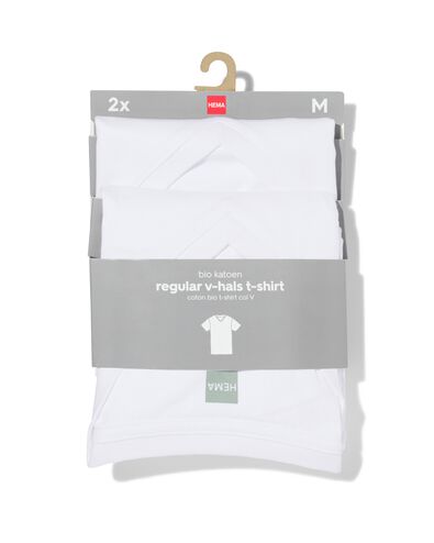 heren t-shirt regular fit v-hals - 2 stuks wit M - 34277044 - HEMA