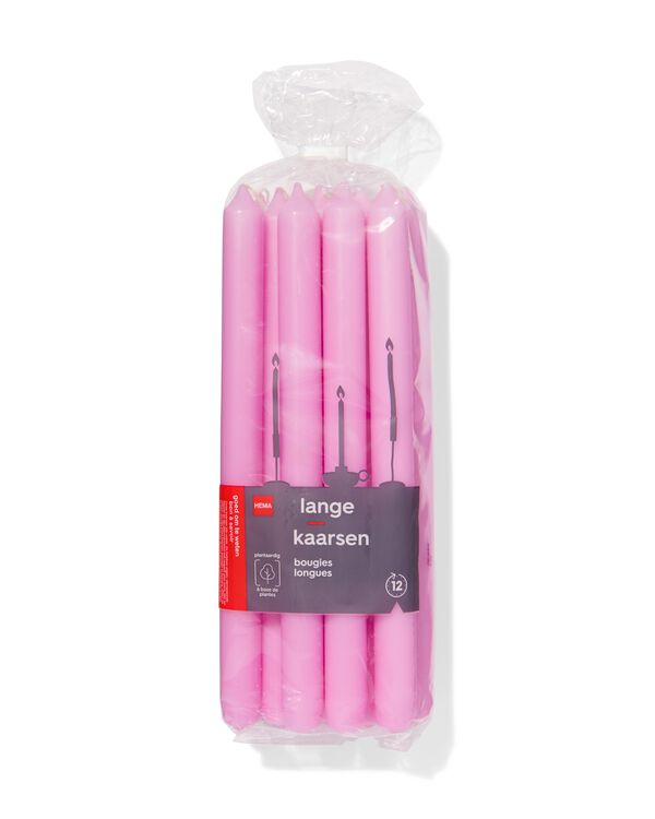 lange huishoudkaarsen Ø2.2x29 - 12 stuks lichtroze lichtroze - 1000015441 - HEMA
