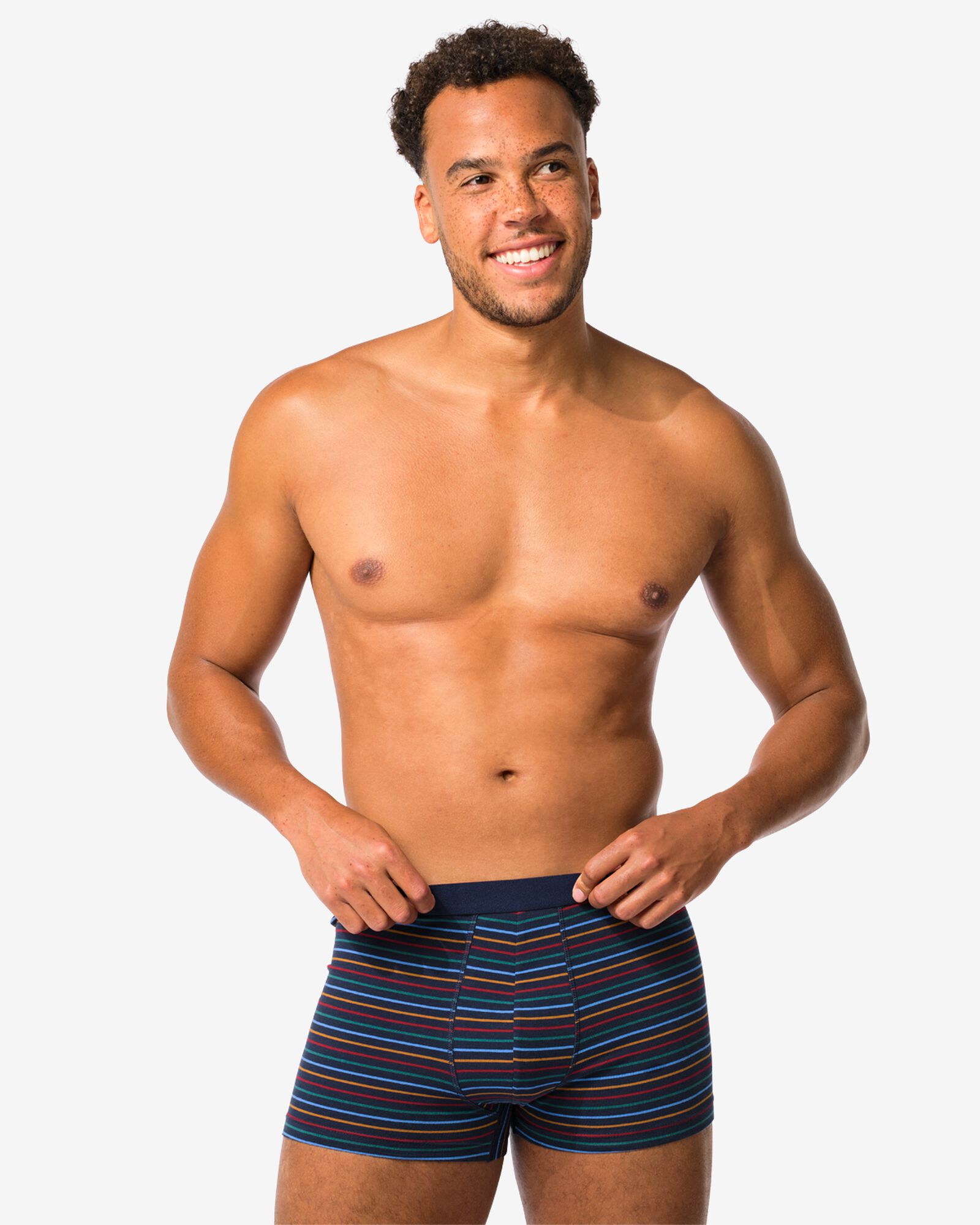 korte herenboxers katoen stretch strepen - 3 stuks  donkerblauw L - 19110323 - HEMA
