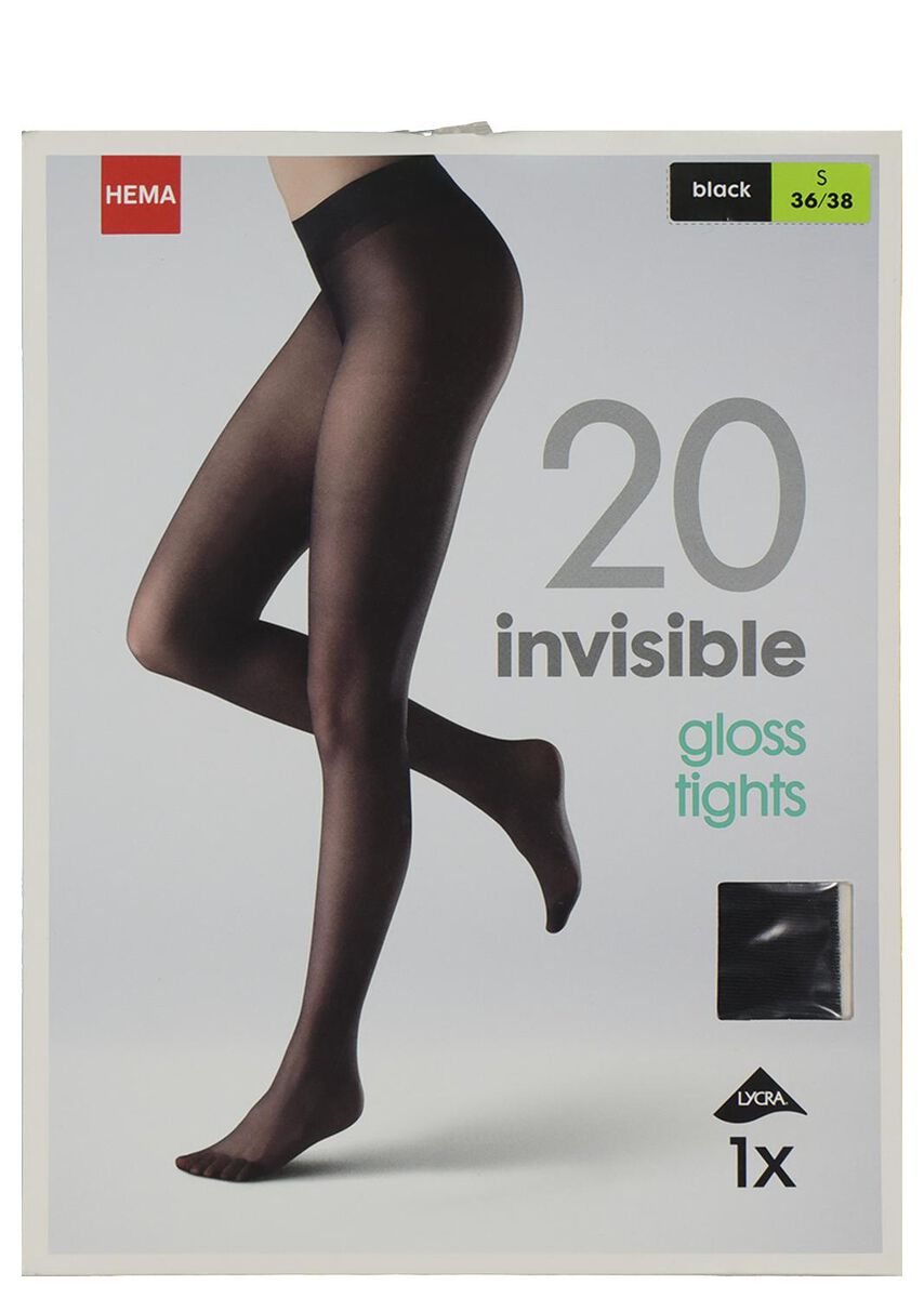 invisible panty gloss 20 denier zwart 48/52 - 4070254 - HEMA
