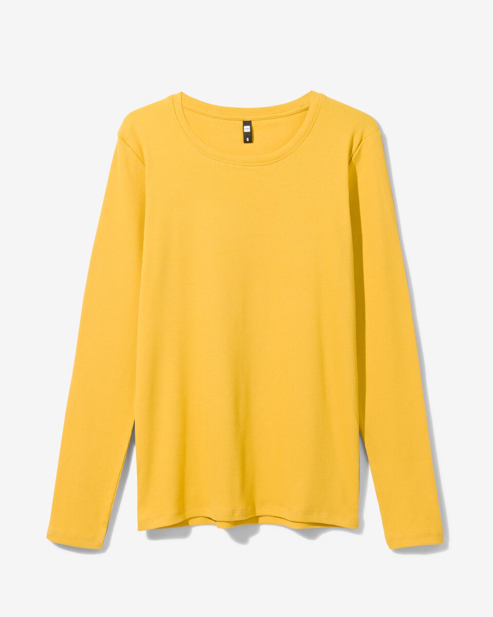 dames t-shirt Clara rib geel geel - 1000029920 - HEMA
