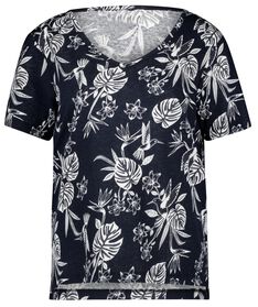 dames t-shirt Char bloemen linnen/katoen donkerblauw donkerblauw - 1000027992 - HEMA