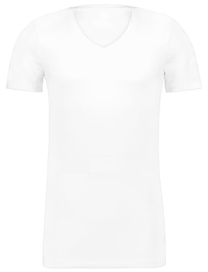 heren t-shirt slim fit diepe v-hals extra lang wit wit - 1000016217 - HEMA
