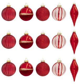 Glazen Kerstballen Set Rood - 15 Stuks