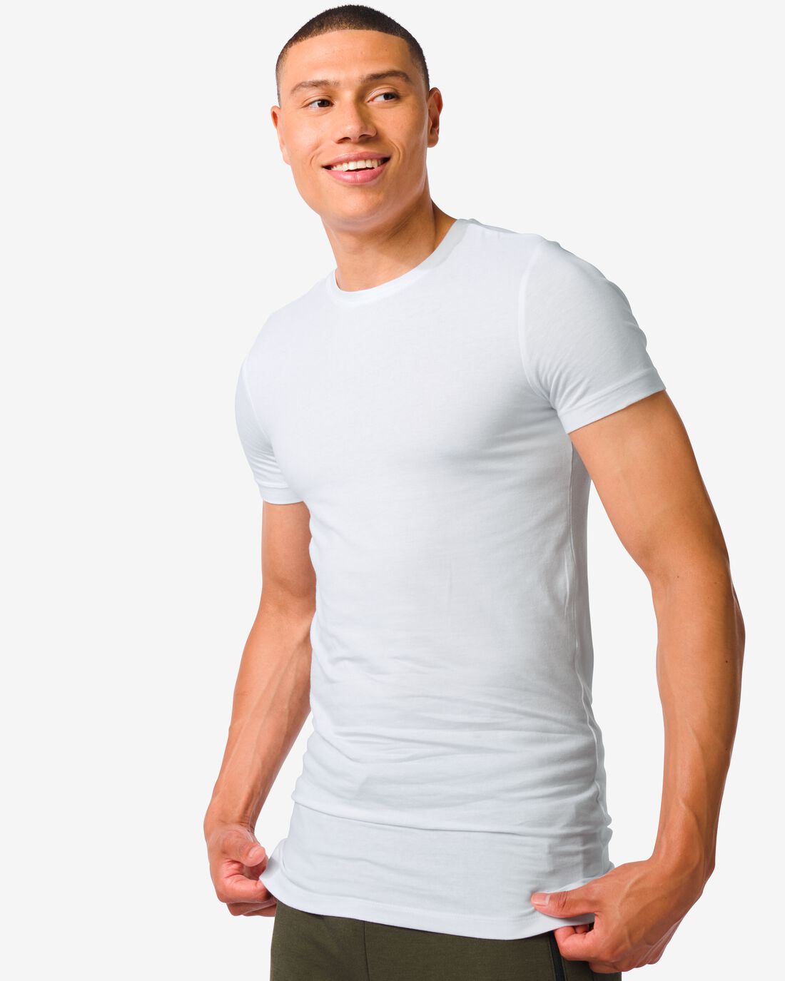 Image of Heren T-shirt Slim Fit O-hals Extra Lang Bamboe