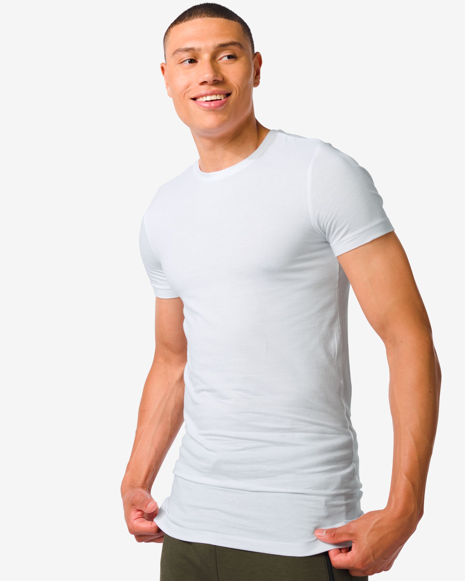 Image of HEMA Heren T-shirt Slim Fit O-hals Extra Lang Bamboe Wit (wit)