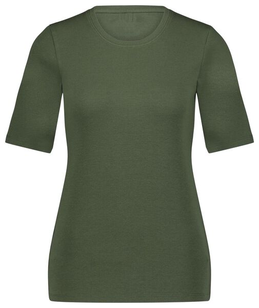 dames t-shirt rib groen - 1000024815 - HEMA