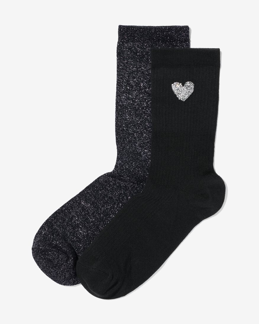 dames sokken met katoen - 2 paar zwart zwart - 4270455BLACK - HEMA