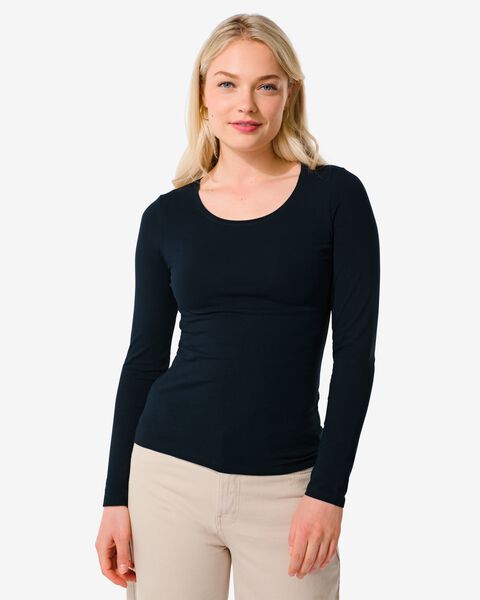 dames t-shirt donkerblauw S - 36398161 - HEMA