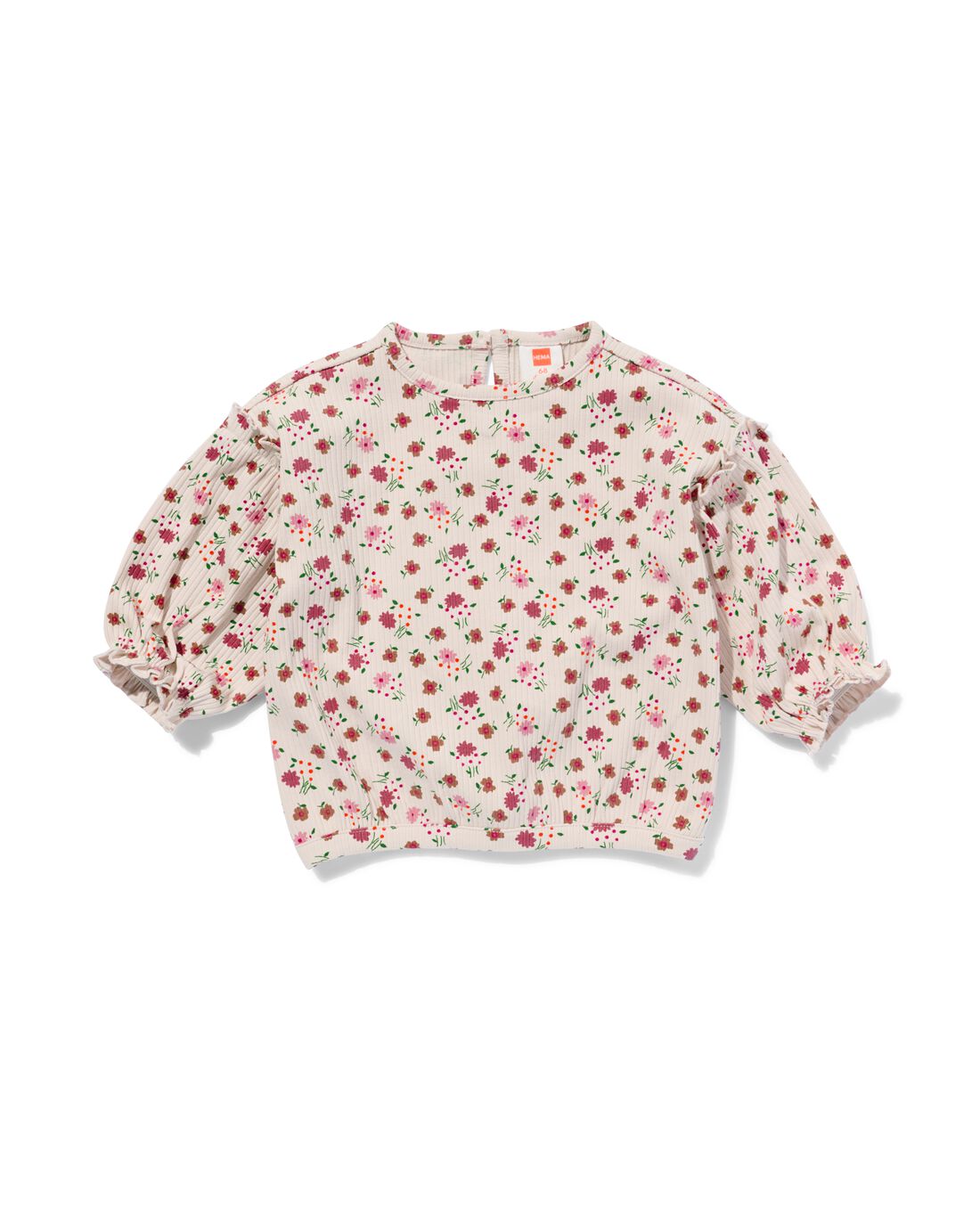 Image of baby shirt rib bloemen ecru